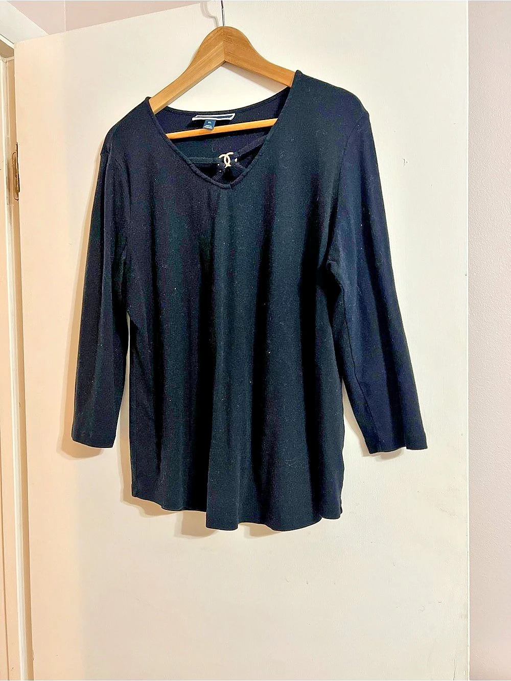 Karen Scott Long Sleeve Cotton Top in Black XL Like New